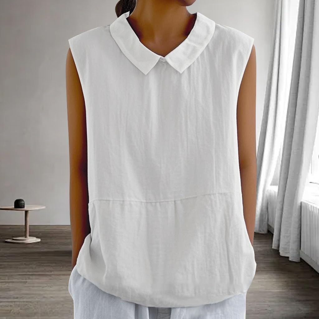 GYMBULL Womens Sleeveless Shirt Summer 2025 Fashion Cotton Loose Fit Collared Blouse Casual Trendy Tank Tops S White