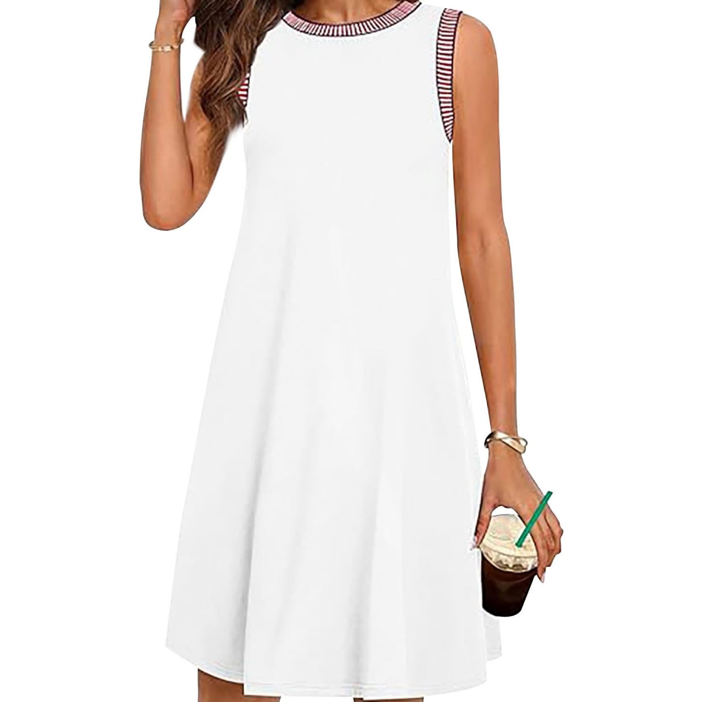 GYMBULL Summer Spring Fashion Casual Sundress for Women 2025 Beach Vacation Sleeveless Tank Crewneck Coverup Midi Dresses