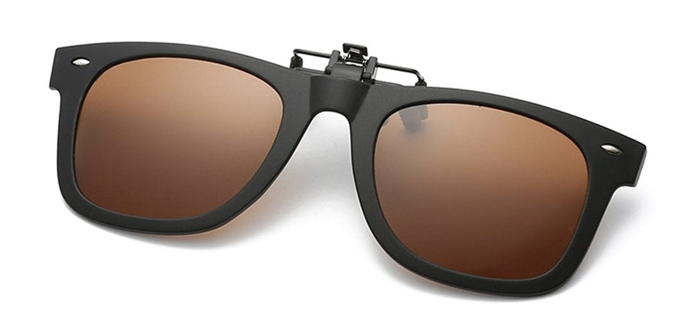 JiffPom Clip-On Sunglasses: Mens/Womens Flip-Up Polarised Sun Lenses fit over Glasses Protection UV400 Lens in Tough Shatter-Proof