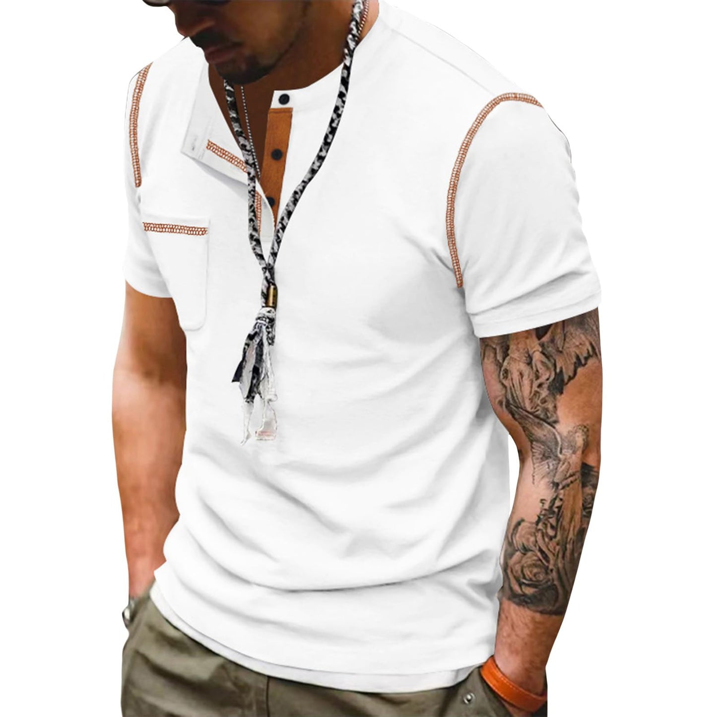 Embryform Shirts for Men Summer Short Sleeve Casual Basic Henley T-Shirts with Pocket Fashion Stylish Classic Button Tee Tops