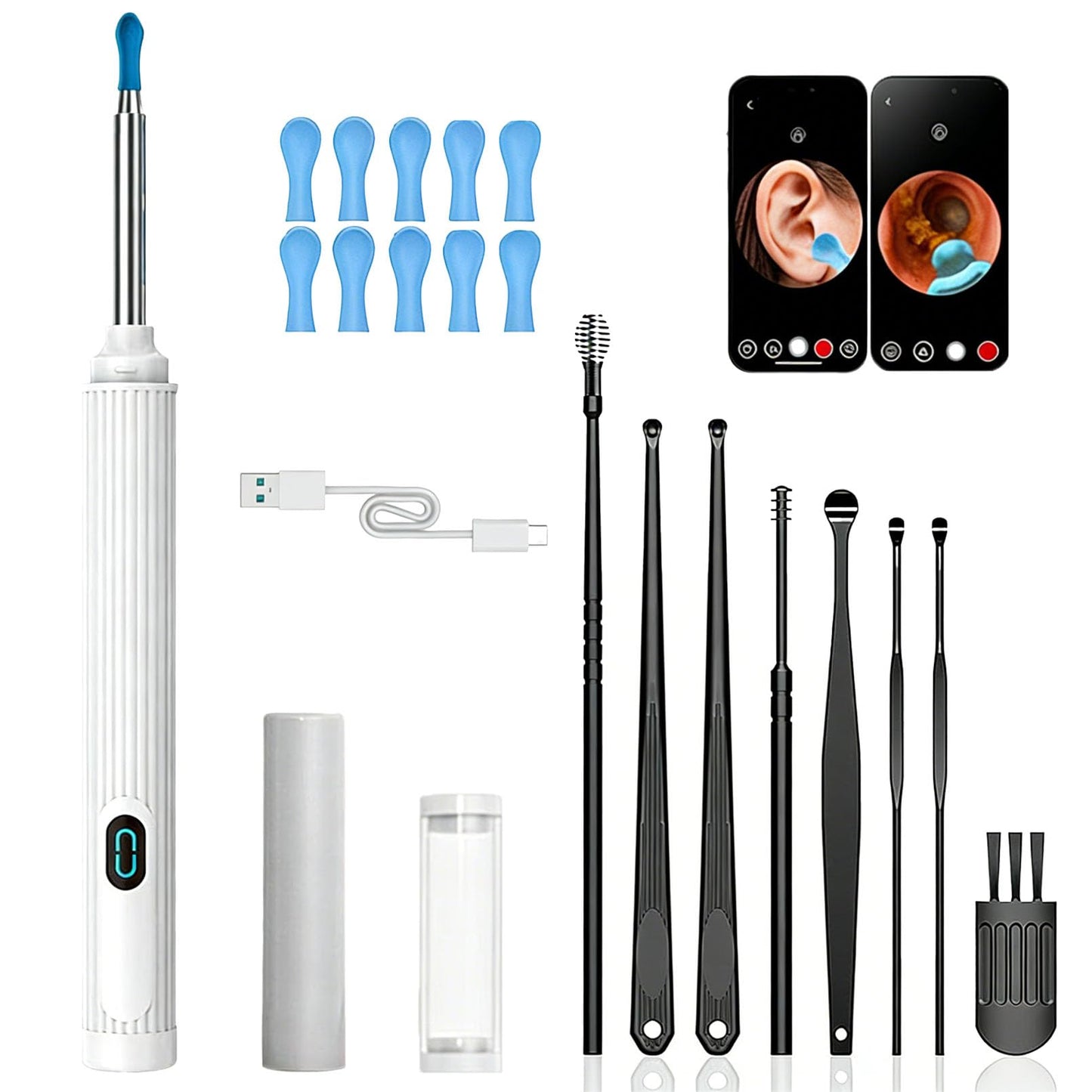 gukoo Ear Wax Removal Kit, 10MP HD Wireless Ear Cleaner with LED Light & Camera, 2-in-1 with Tweezers & Silicone Scoop, IP67 Waterproof (Black, 6 Scoops)