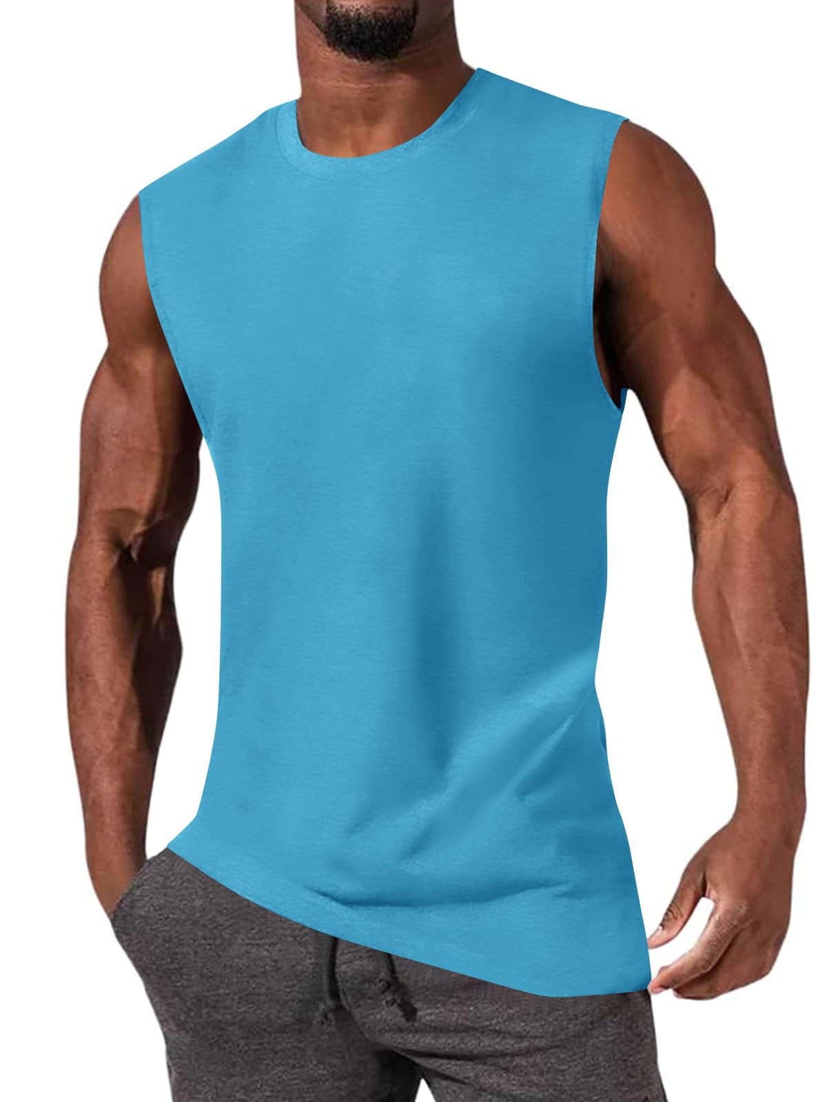 JiffPom Mens Gym Workout Sleeveless T-Shirts Casual Tank Tops Muscle Cut Off Shirts