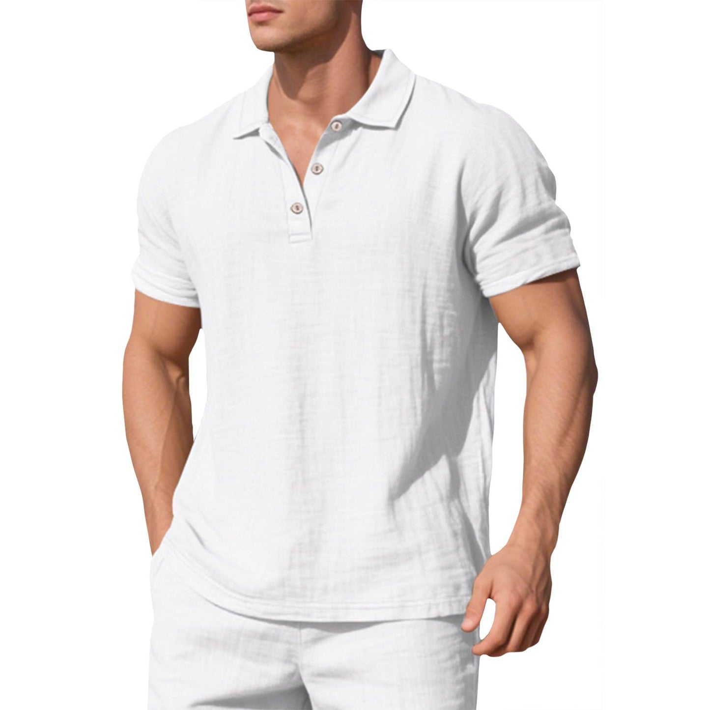 Embryform Mens Shirts Breathable Casual Linen Short Sleeve Lapel V Neck Button Down Basic Polo Shirts Lightweight Summer Tops