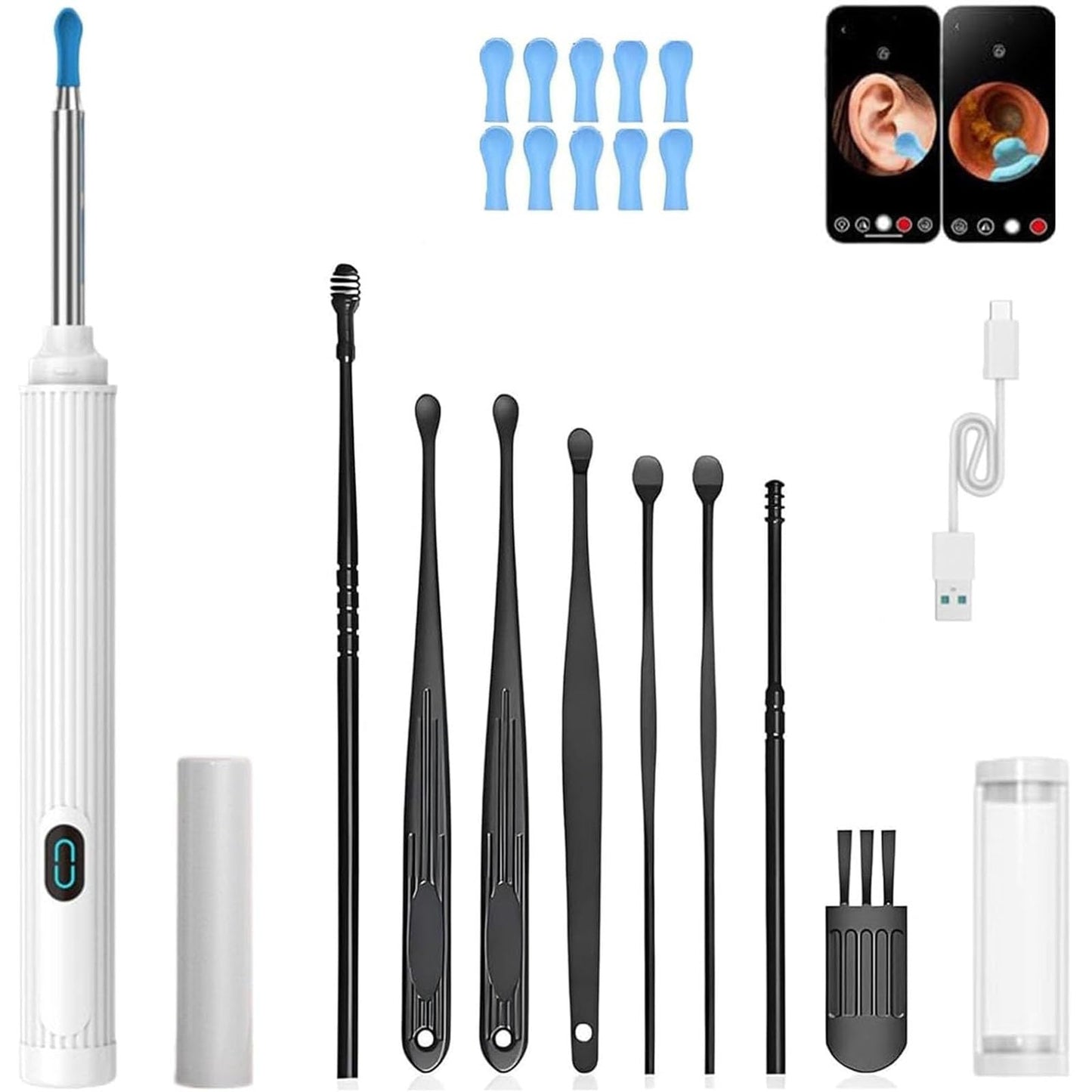 gukoo 10mp HD Ear Cleaner with Camera and LED Light, 2026 New 2-in-1 Ear Wax Removal Camera, with Precision Tweezers & Silicone Scoop, Earwax with Ease, IP67 Waterproof Lens, Wireless & Easy to Use (Black)