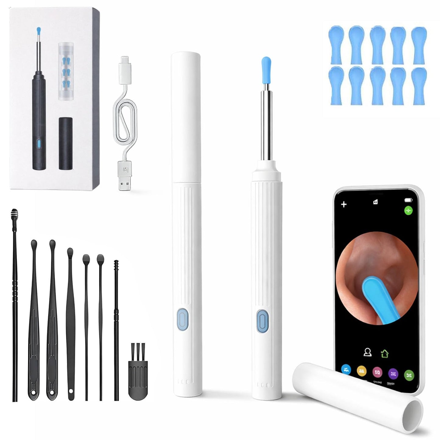 Kribee 10MP HD Ear Cleaner with Camera – 2-in-1 Ear Wax Removal Camera Tool with Precision Tweezers & Silicone Scoop, LED Lights, IP67 Waterproof, Wireless and Easy to Use (Black)