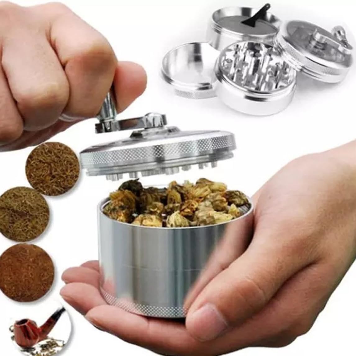 Kribee Manual Grinder Pepper Hand Mill Grinder with Crank Handle Pollen Grinder Spices Crusher for Herb Coffee Salt Pepper Silver Manual Grinder