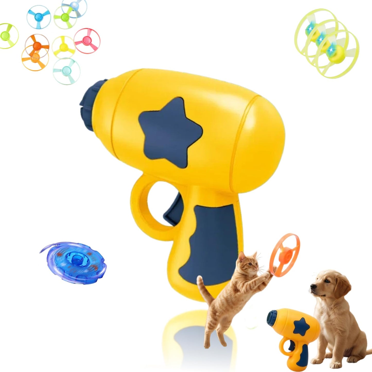 Kribee Cat Toy Disc Launcher, Interactive Cat Fetch Toys, Indoor Pet Bonding Play, Battery-Free Flying Propellers Chasing Toy, for Weight Loss & Exercise, Burn Energy & Relieve Anxiety (Pink)