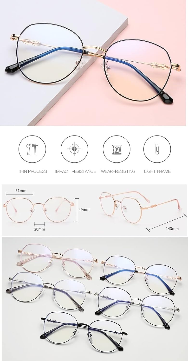 NAVARCH Blue Light Blocking Glasses Round Metal Frame Clear Lens Glass Hipster Metal Frame Women Eyeglasses