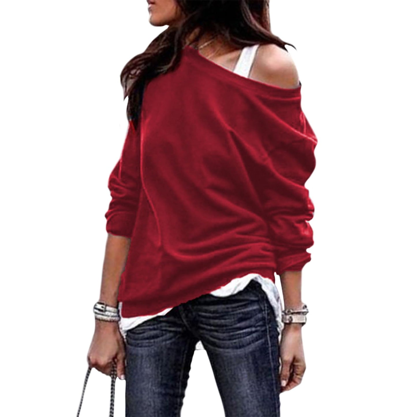 WAZZAP Off Shoulder Sweatshirt for Women, Baggy Oversized Crewneck Long Sleeve Shirt Loose Fit 2026 Fashion Tunic Tops