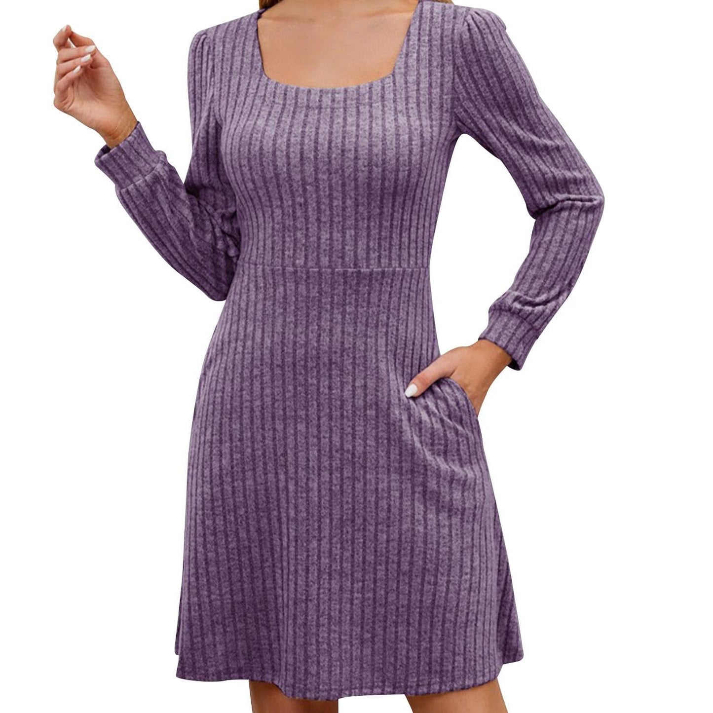 GYMDOG Women Dress for Summer Spring with Square Neck Casual Midi Polyester Skirt Solid Stripes Classic Dresses