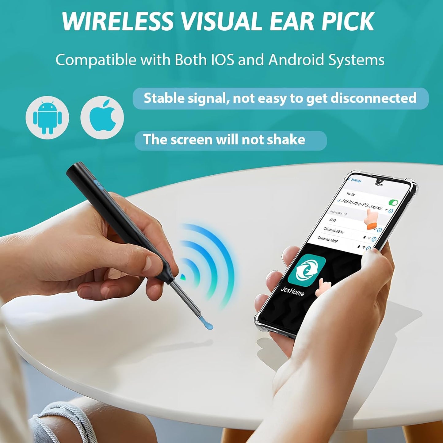 gukoo Wireless Visual Ear Pick FDA Eligible Ear Wax Removal Kit with 6 Ear Spoon Covers Ear Cleaner with Camera Compatible with iOS and Android Systems for Kids, Adults & Pets, Black Color
