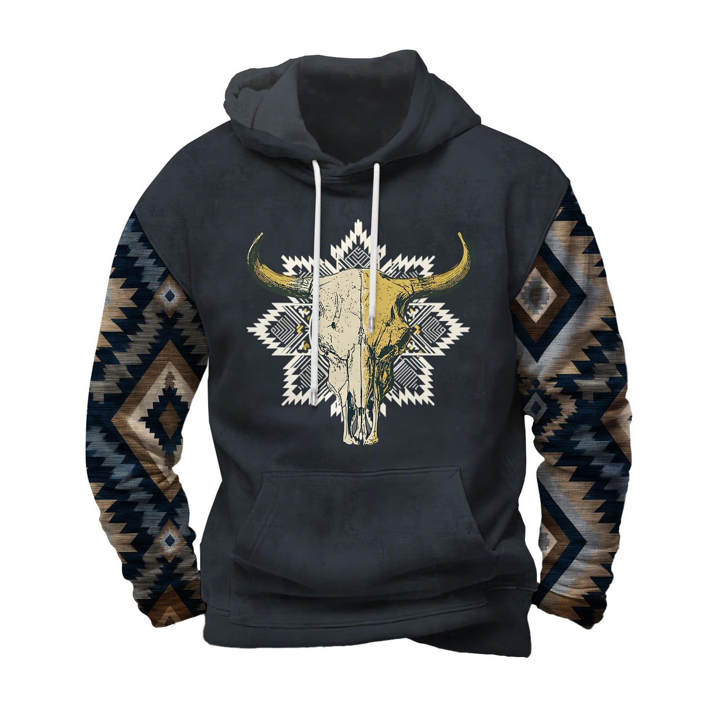 FONDBERYL Mens Aztec Hoodies Western Cowboy Hooded Sweatshirt Vintage Graphic Print Fashion Pullover Tops with Pocket