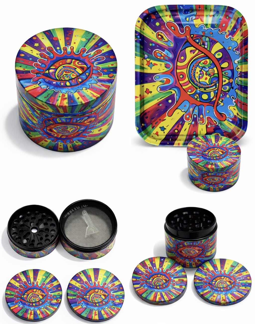 Kribee Herb Grinder Zinc Alloy 4 Piece 50mm Grinder Metal Crusher for Spice- Acid Attack Trip 70s (Grinder Only)