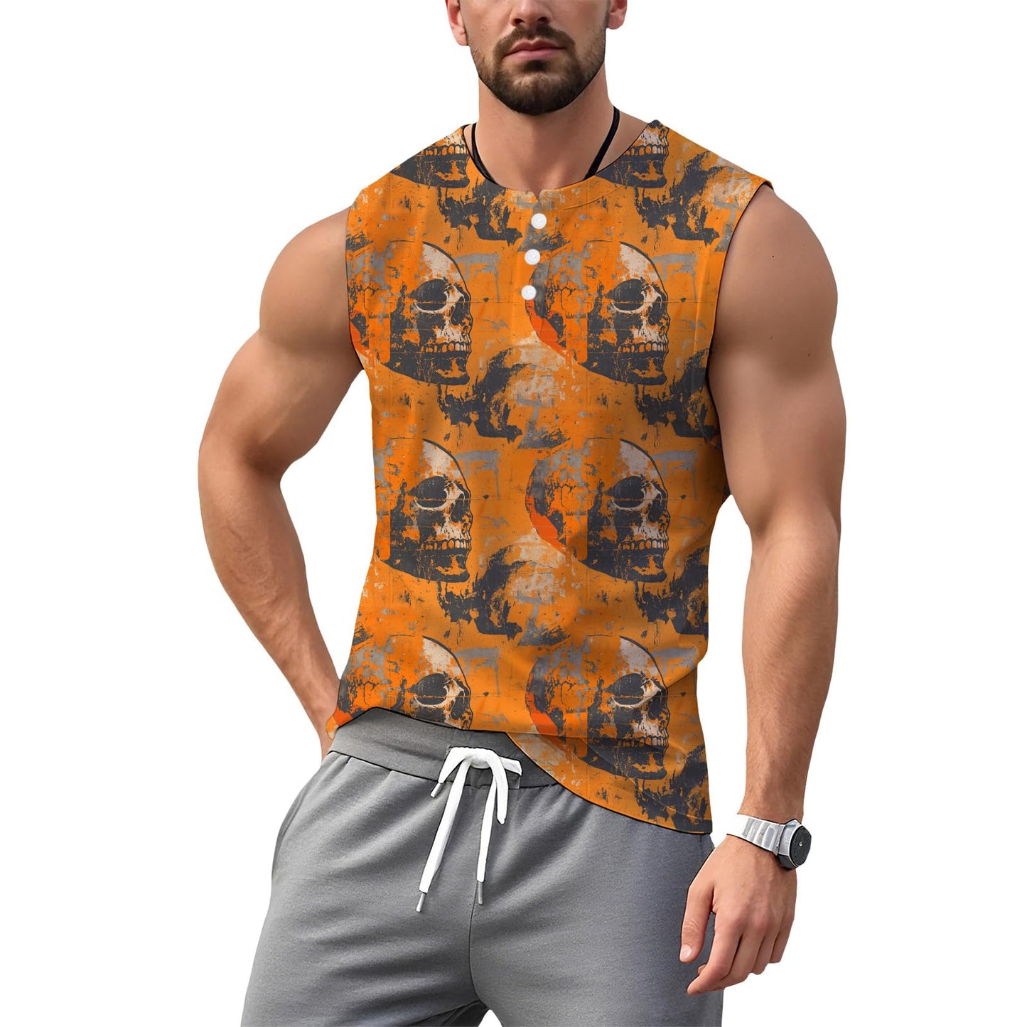 NAVARCH Mens Tank Tops for Workout Skull Print Casual Sleeveless Muscle Shirts Crewneck Loose Fit Basic Beach Top