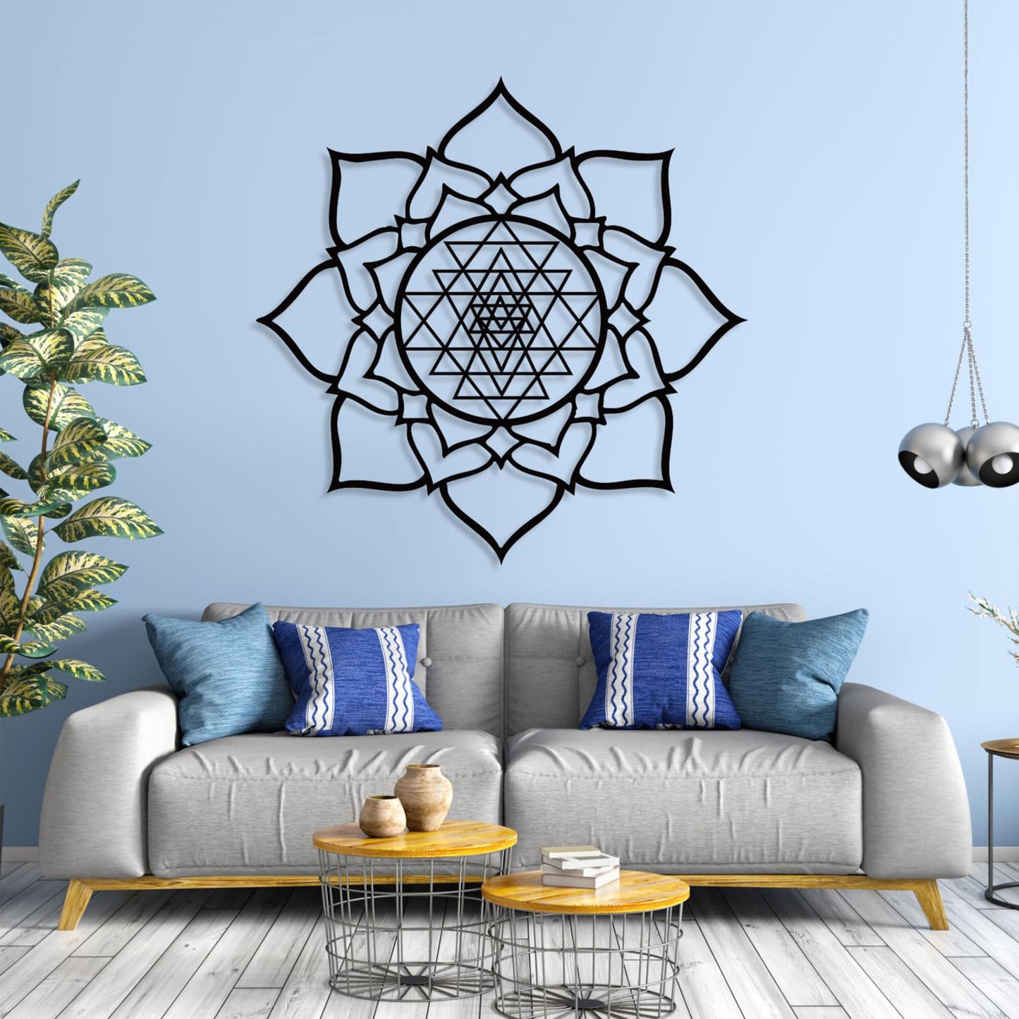 JiffPom Metal Wall Decor, Sacred Geometry Wall Art, Sri Yantra Metal Wall Art, Lotus Wall Decor Metal, Mindfulness Metal Art, Meditation Wall Art, Spiritual Wall Decor, Living Room Wall Decor (39"x39" | 100x100cm, White)