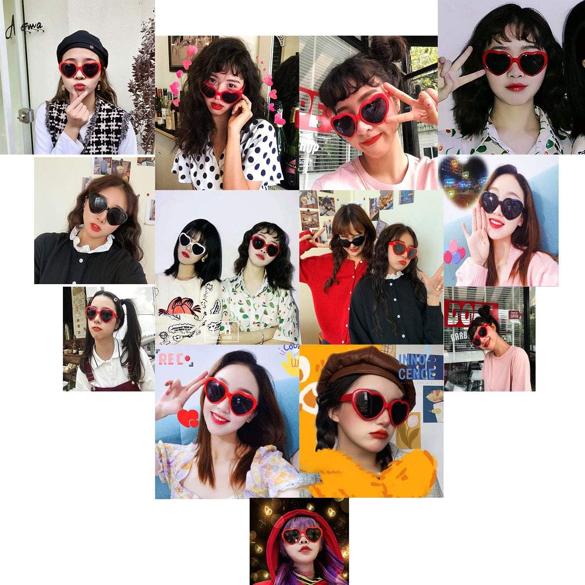 JiffPom Heart Sunglasses for Women Men Festival Party Rave Light Changing Heart Effect Diffraction Glasses UV400 Protection