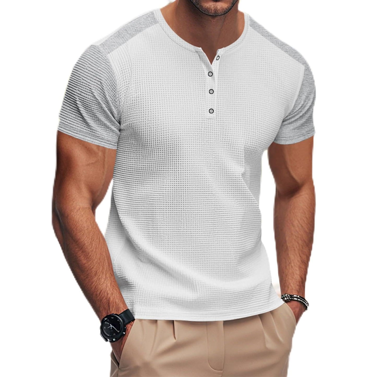 GYMDOG Mens Henley Shirts Gym Workout Athletic Shirt Tees Color Block Short Sleeve Button Crewneck Muscle Slim Fit T-Shirt