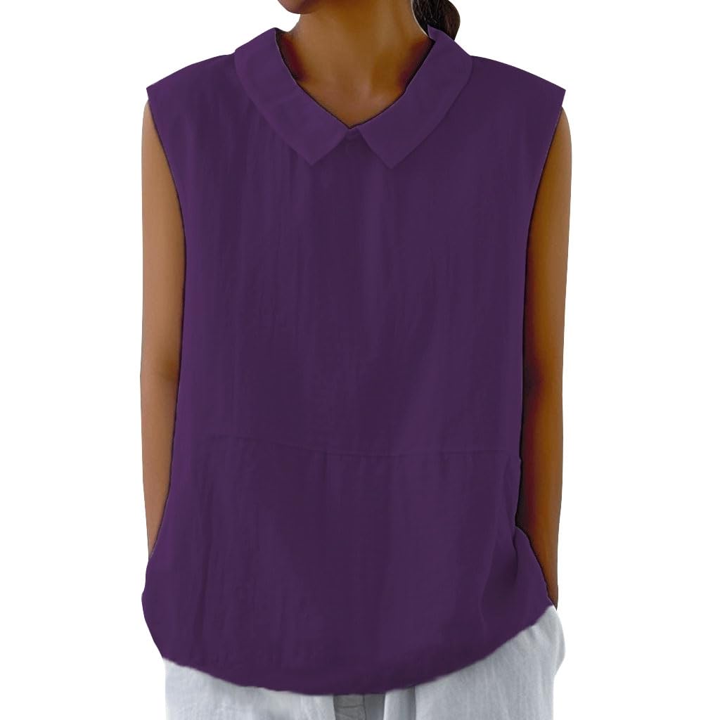 Embryform Womens Summer Sleeveless Shirt Fashion Cotton Collared Blouse Casual Tank Tops Casual Shirts