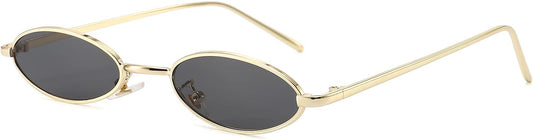 JiffPom Vintage Oval Sunglasses for Women Small Oval Retro Sunglasses Slender Metal Frame Glasses Candy Colors
