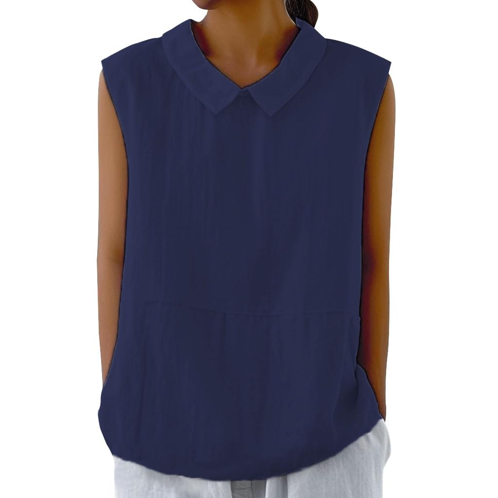 Embryform Womens Summer Sleeveless Shirt Fashion Cotton Collared Blouse Casual Tank Tops Casual Shirts