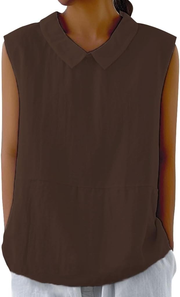 Embryform Womens Summer Sleeveless Shirt Fashion Cotton Collared Blouse Casual Tank Tops Casual Shirts