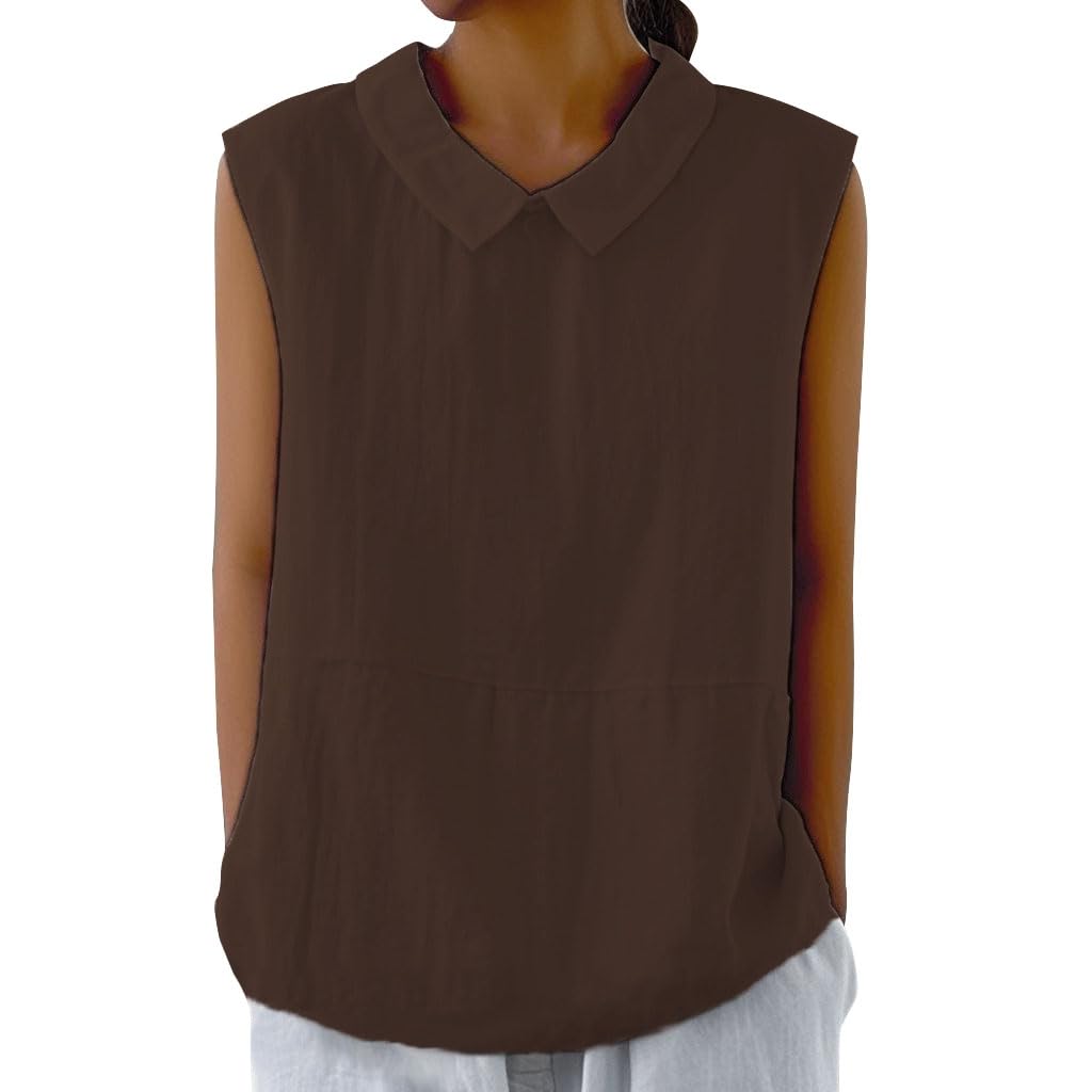 Embryform Womens Summer Sleeveless Shirt Fashion Cotton Collared Blouse Casual Tank Tops Casual Shirts