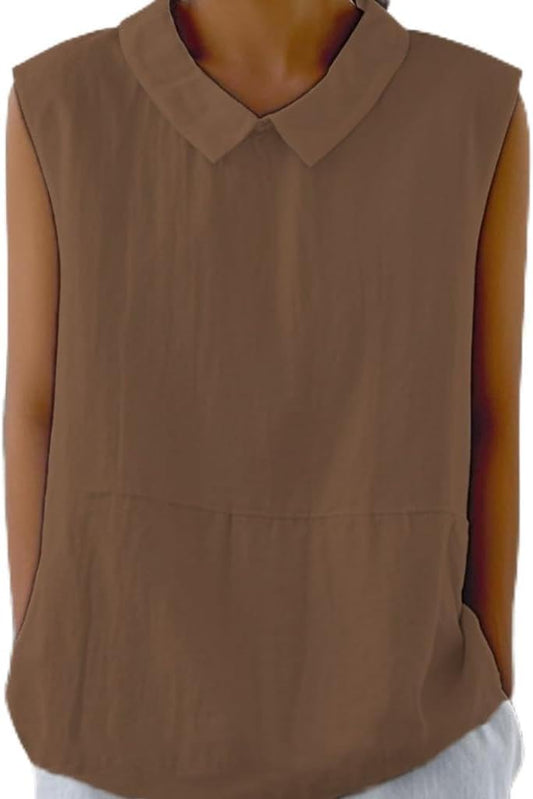 Embryform Womens Summer Sleeveless Shirt Fashion Cotton Collared Blouse Casual Tank Tops Casual Shirts
