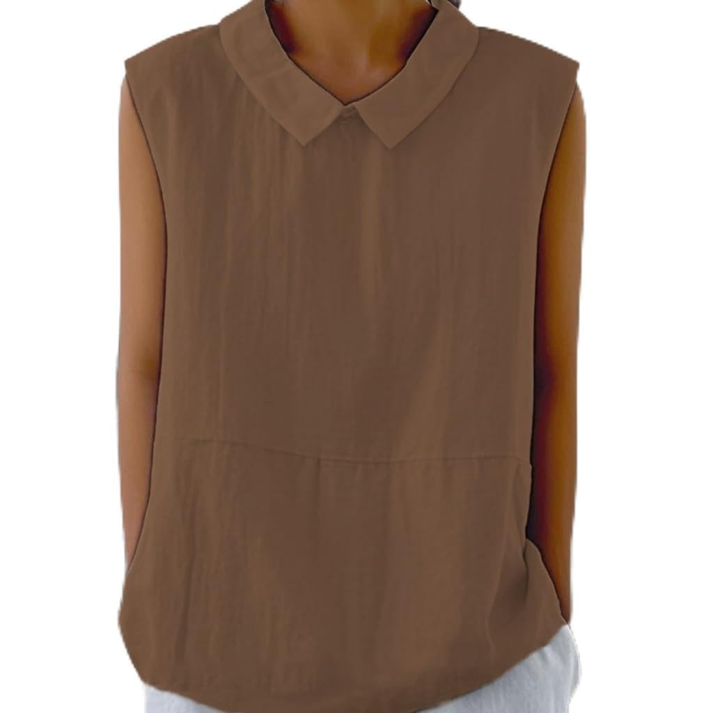 Embryform Womens Summer Sleeveless Shirt Fashion Cotton Collared Blouse Casual Tank Tops Casual Shirts