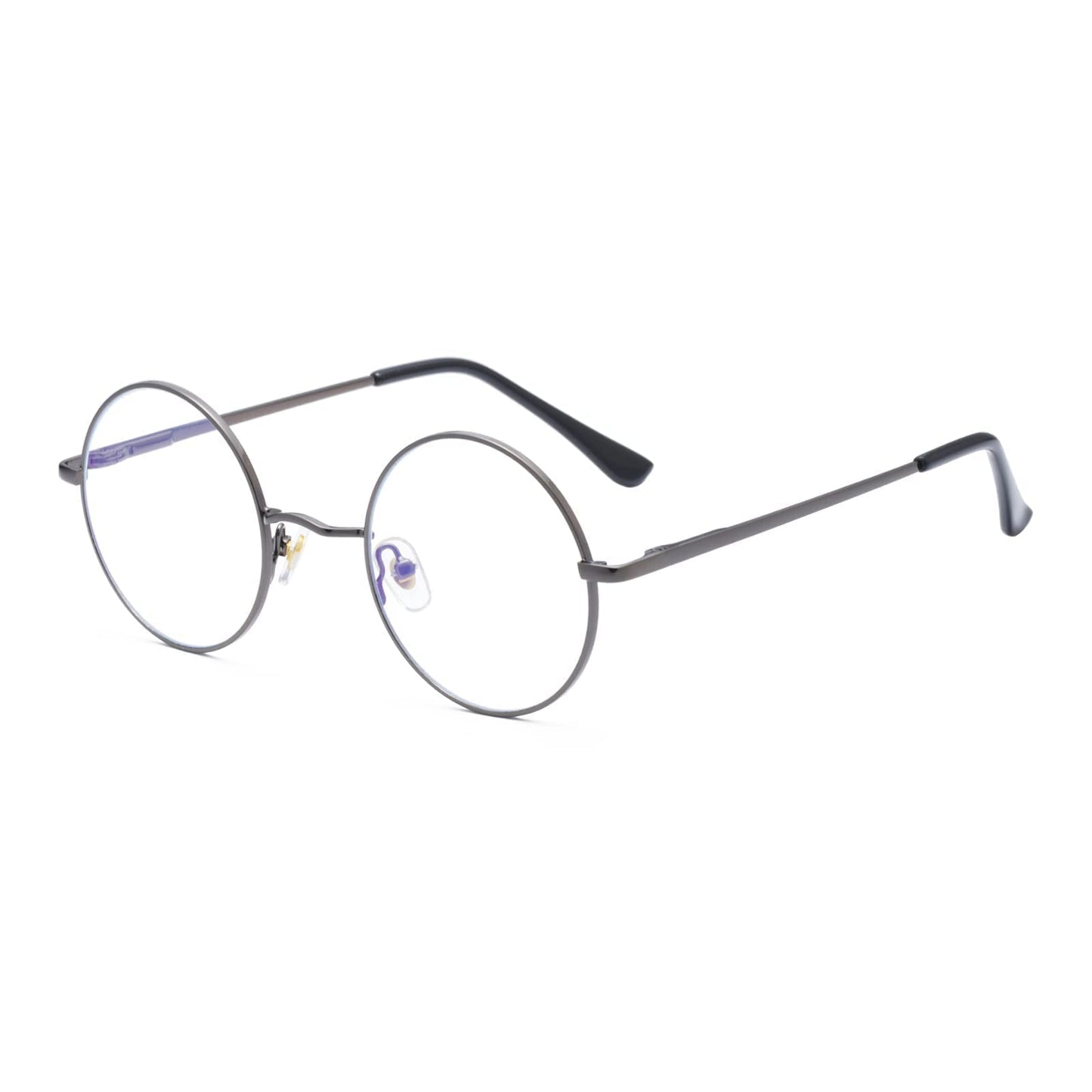 JiffPom Round Blue Light Blocking Glasses for Women Men Circle Clear Lens Metal Frame Eyeglasses Non Prescription