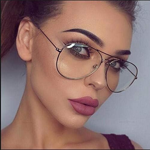 JiffPom Clear Lens Glasses Metal Frame Blue Light Blocking Eyeglasses for Women Men Non-prescription