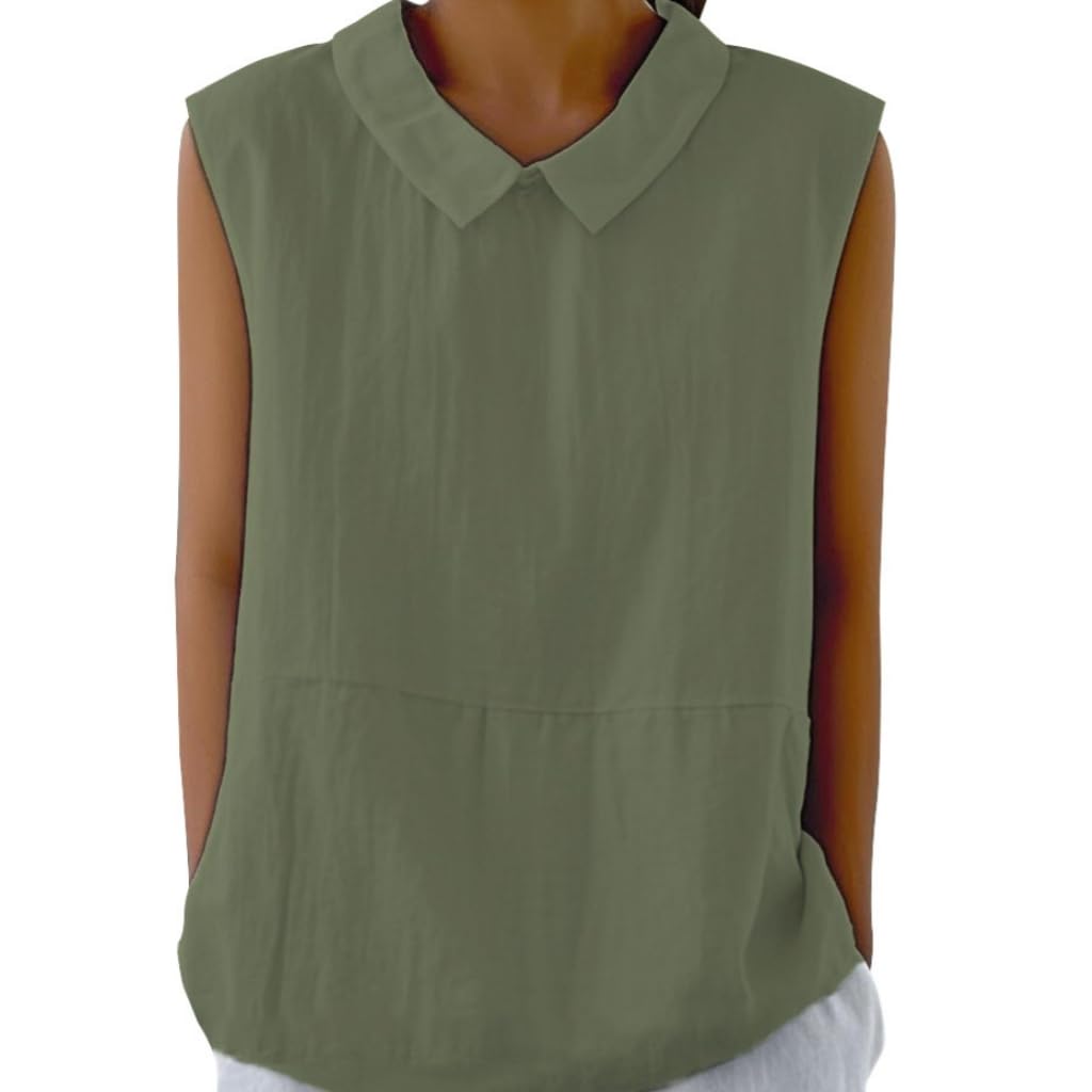 Embryform Womens Summer Sleeveless Shirt Fashion Cotton Collared Blouse Casual Tank Tops Casual Shirts