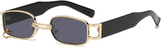 JiffPom Small Square Sunglasses Retro Rectangular Metal Frame With Ring Vintage Decoration Sun Glasses for Men Women UV400 Protection