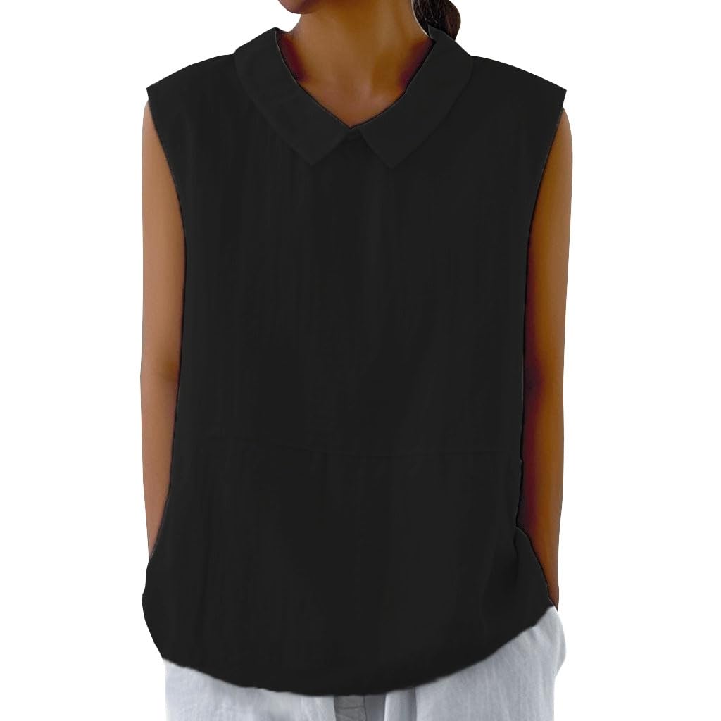 Embryform Womens Summer Sleeveless Shirt Fashion Cotton Collared Blouse Casual Tank Tops Casual Shirts