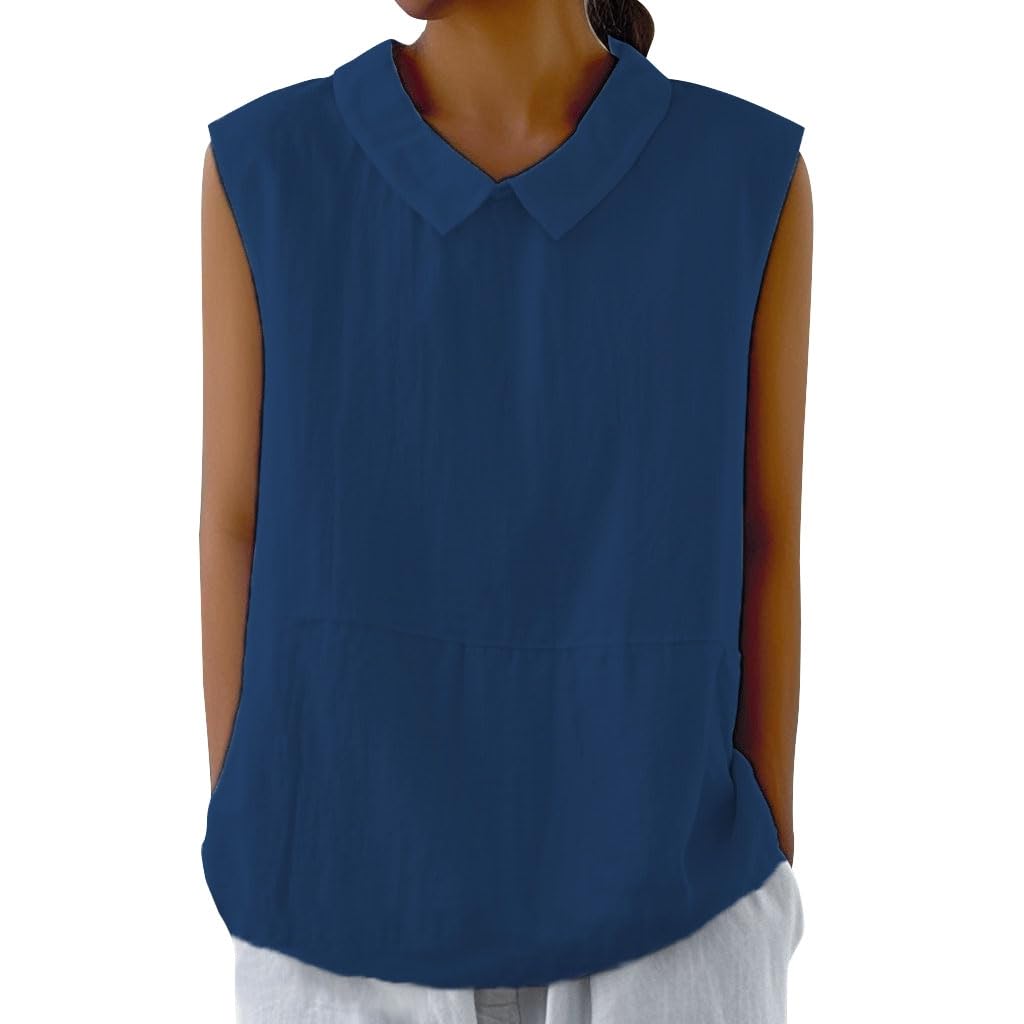 Embryform Womens Summer Sleeveless Shirt Fashion Cotton Collared Blouse Casual Tank Tops Casual Shirts