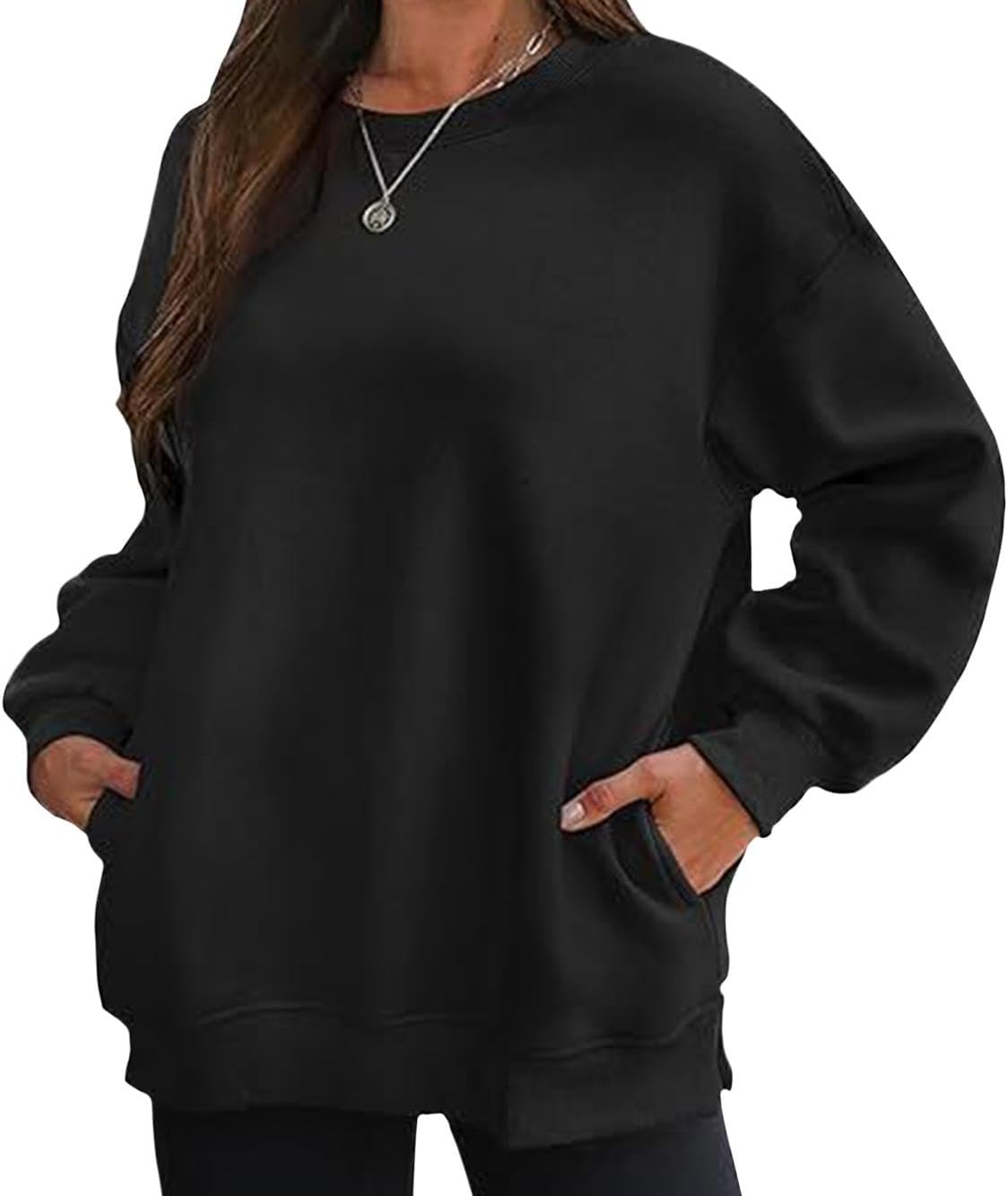 FONDBERYL Sweatshirt for Women 2025 Fall Winter Long Cuffed Sleeve Crew Neck Sweatshirts with Pockets