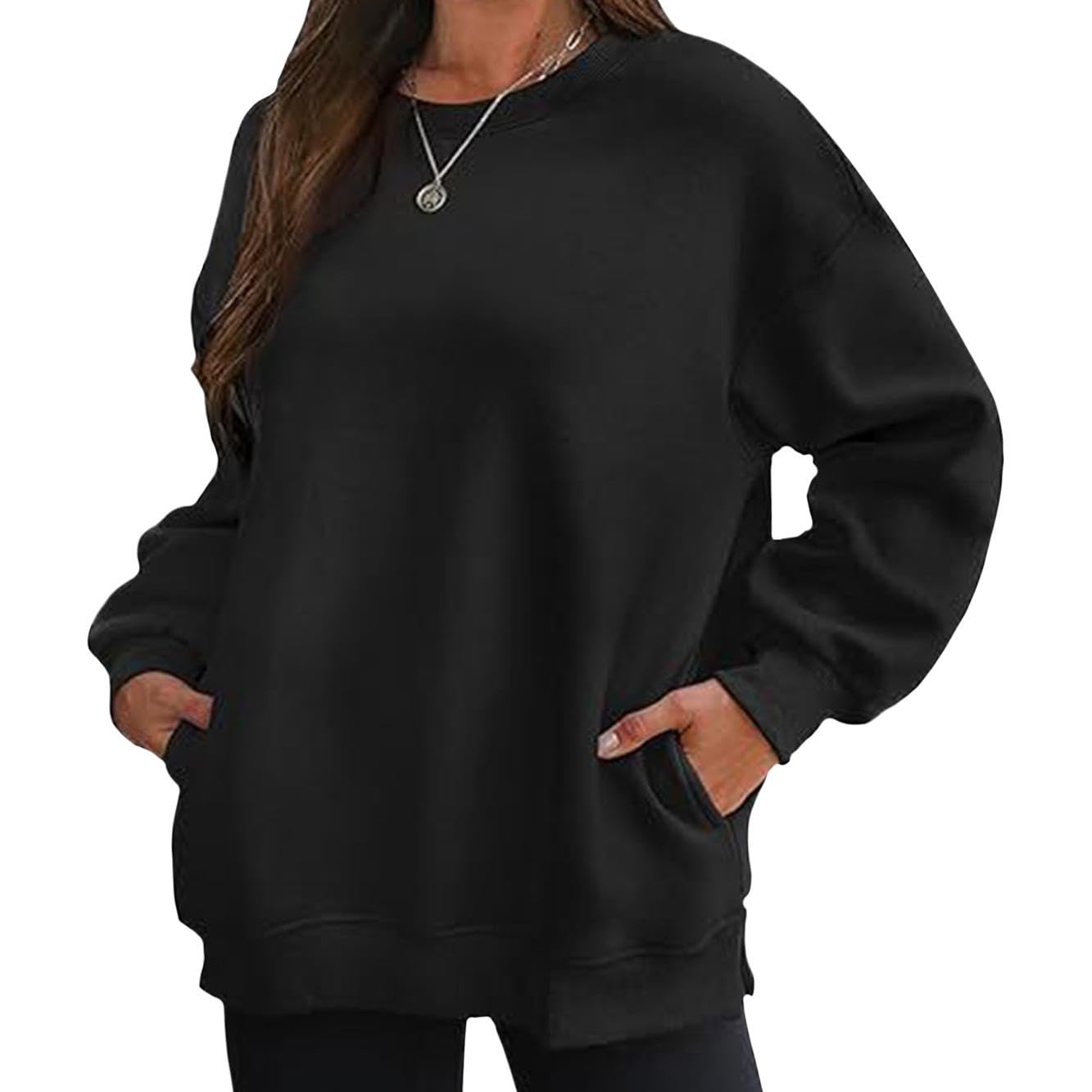 FONDBERYL Sweatshirt for Women 2025 Fall Winter Long Cuffed Sleeve Crew Neck Sweatshirts with Pockets