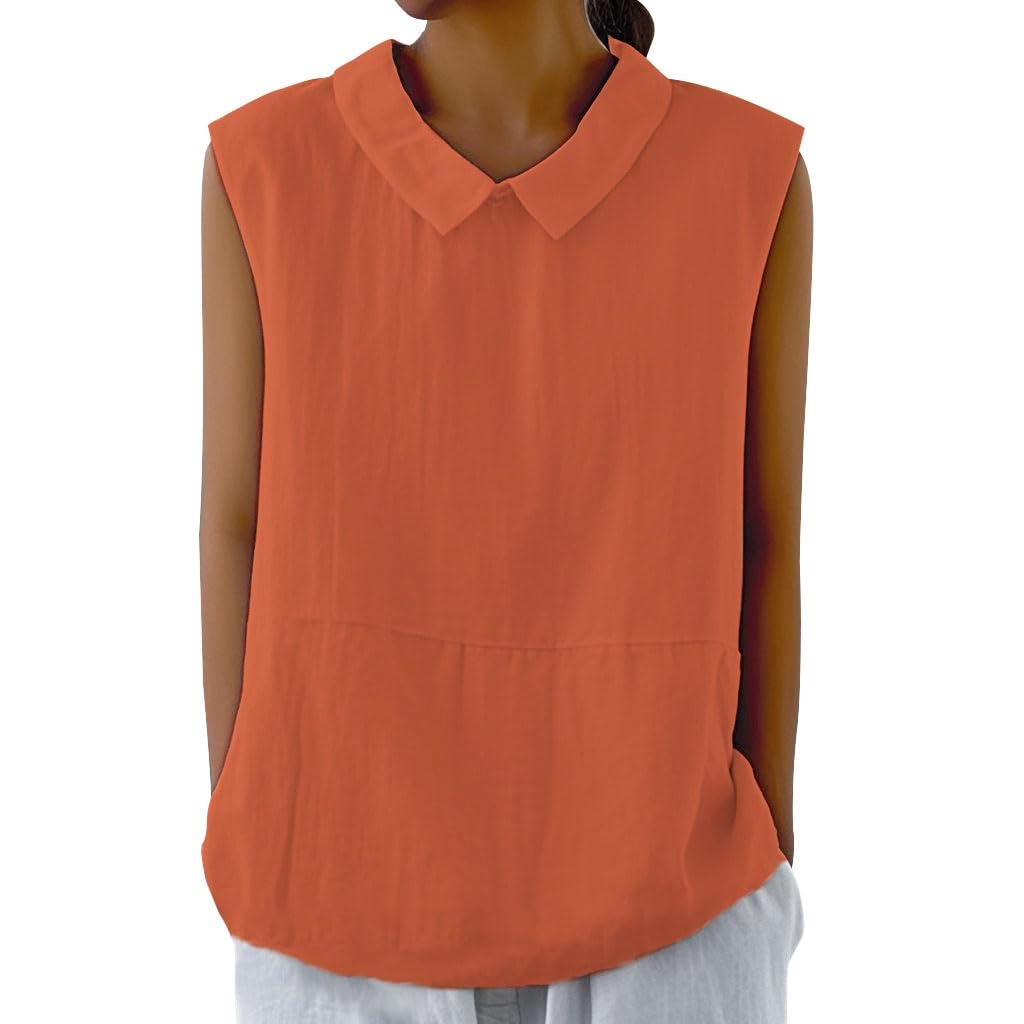 Embryform Womens Summer Sleeveless Shirt Fashion Cotton Collared Blouse Casual Tank Tops Casual Shirts