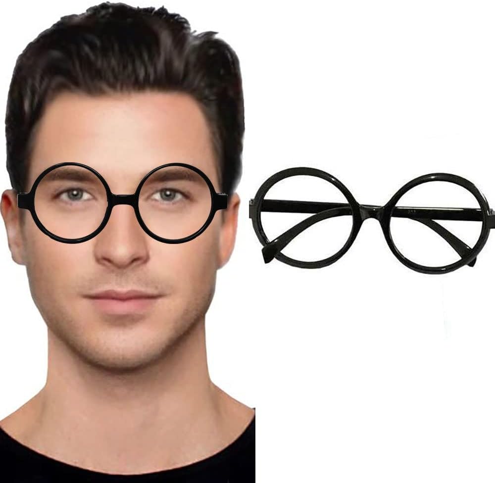 Embryform Wizard Round Glasses, Plastic Lensless Glasses Frame for Fancy Dress Party Costume Cosplay (Adult Size)