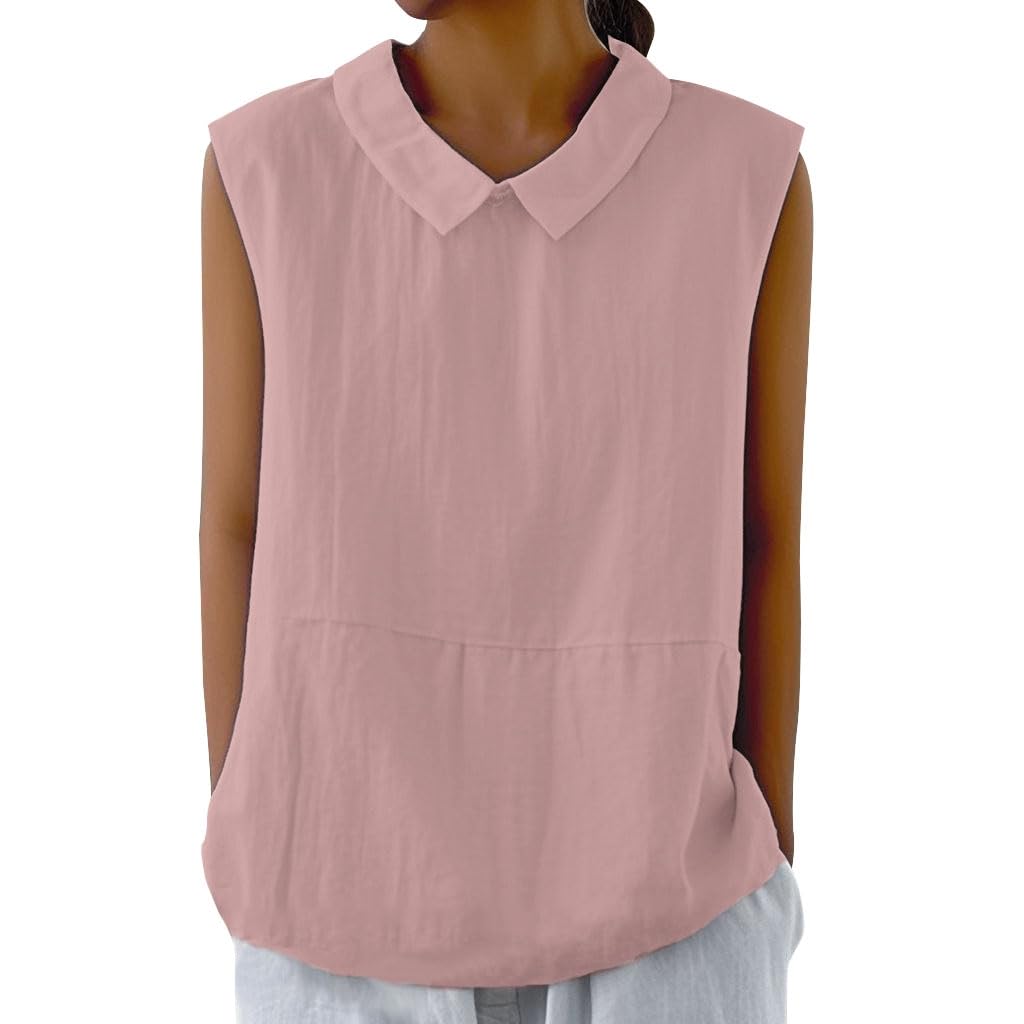 Embryform Womens Summer Sleeveless Shirt Fashion Cotton Collared Blouse Casual Tank Tops Casual Shirts