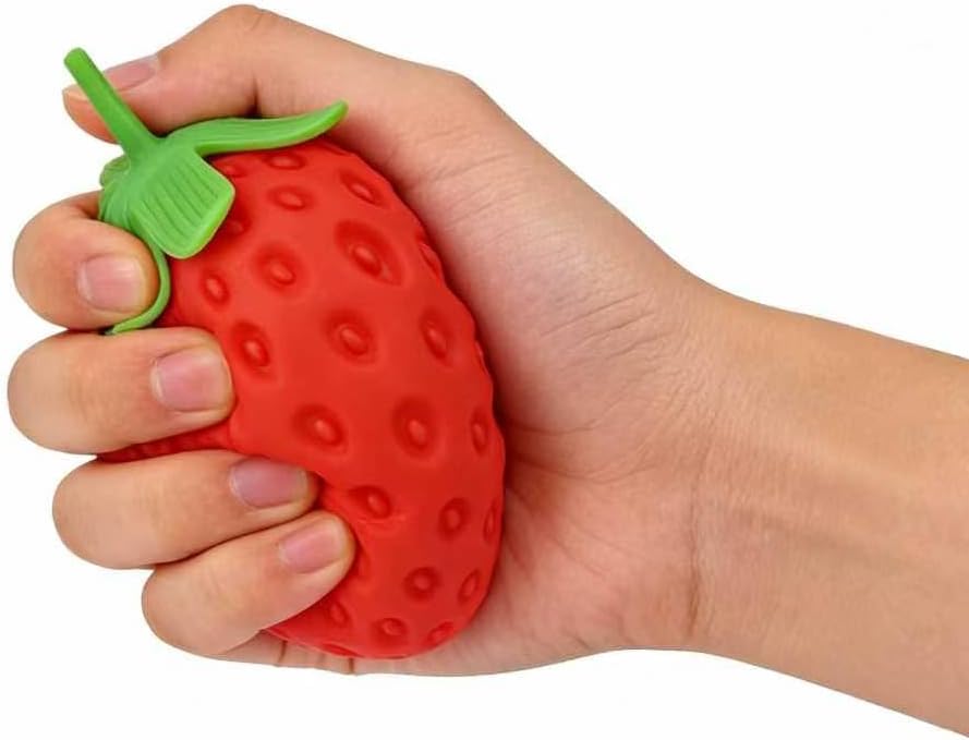Kribee Strawberry Squeeze Toy, Realistic Strawberry Stress Ball, Squeezable Toy Fruit Ball,Party Favor Slow Rise Pressure Release Toy Adults (1 pcs)