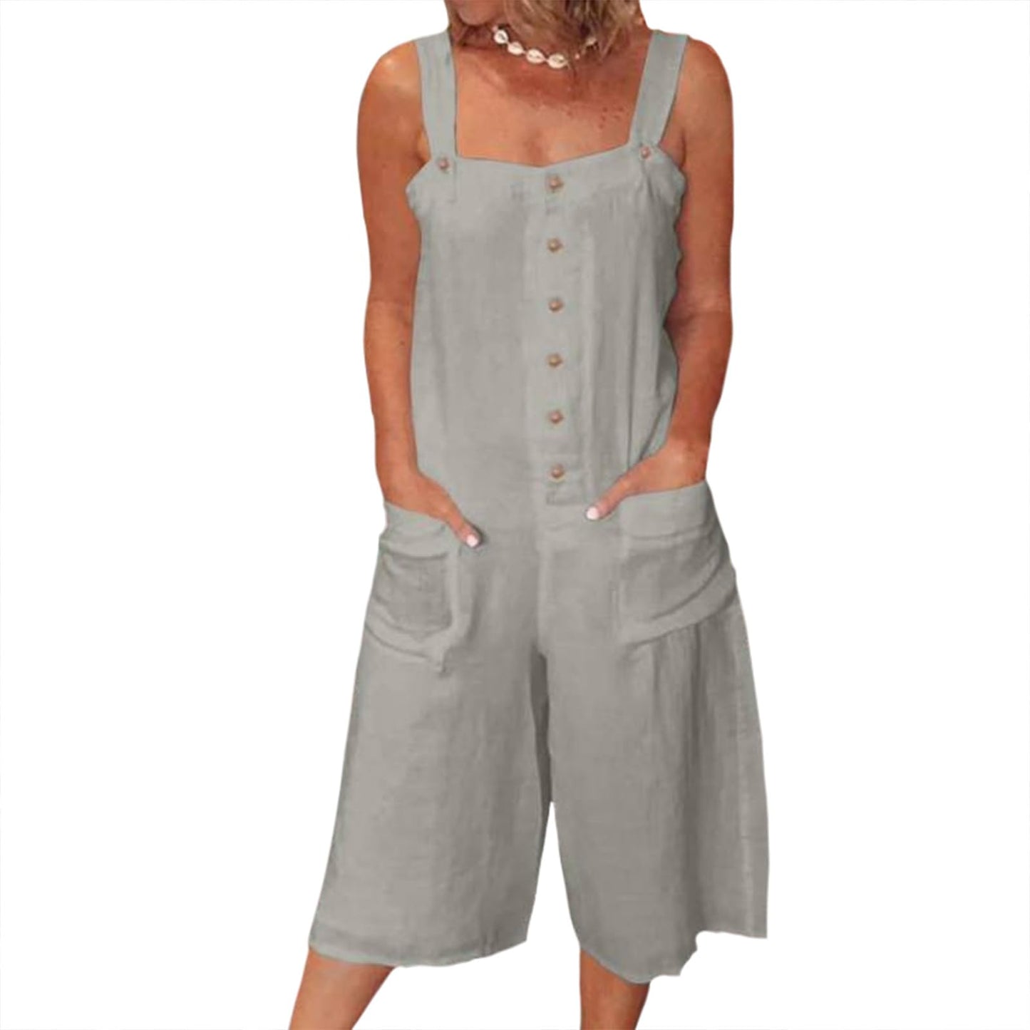 Gymrex Sleeveless Rompers for Women Summer Playsuit V Neck Casual Rompers Shorts Jumpsuit One Piece Outfit with Pockets