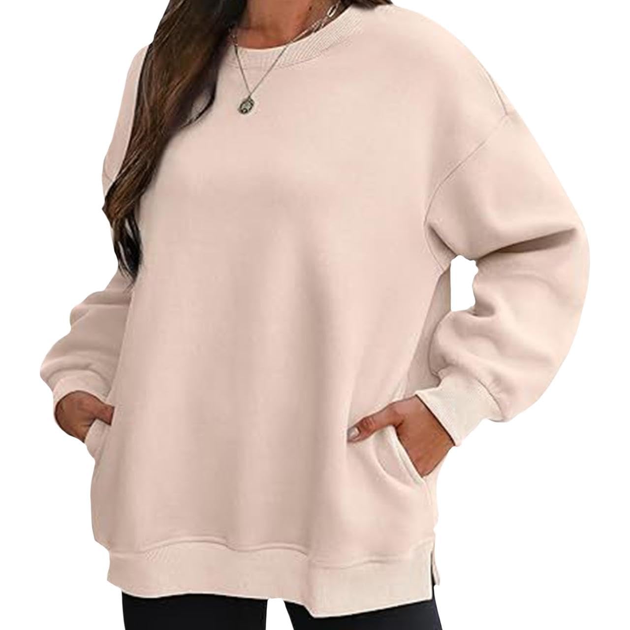 FONDBERYL Sweatshirt for Women 2025 Fall Winter Long Cuffed Sleeve Crew Neck Sweatshirts with Pockets