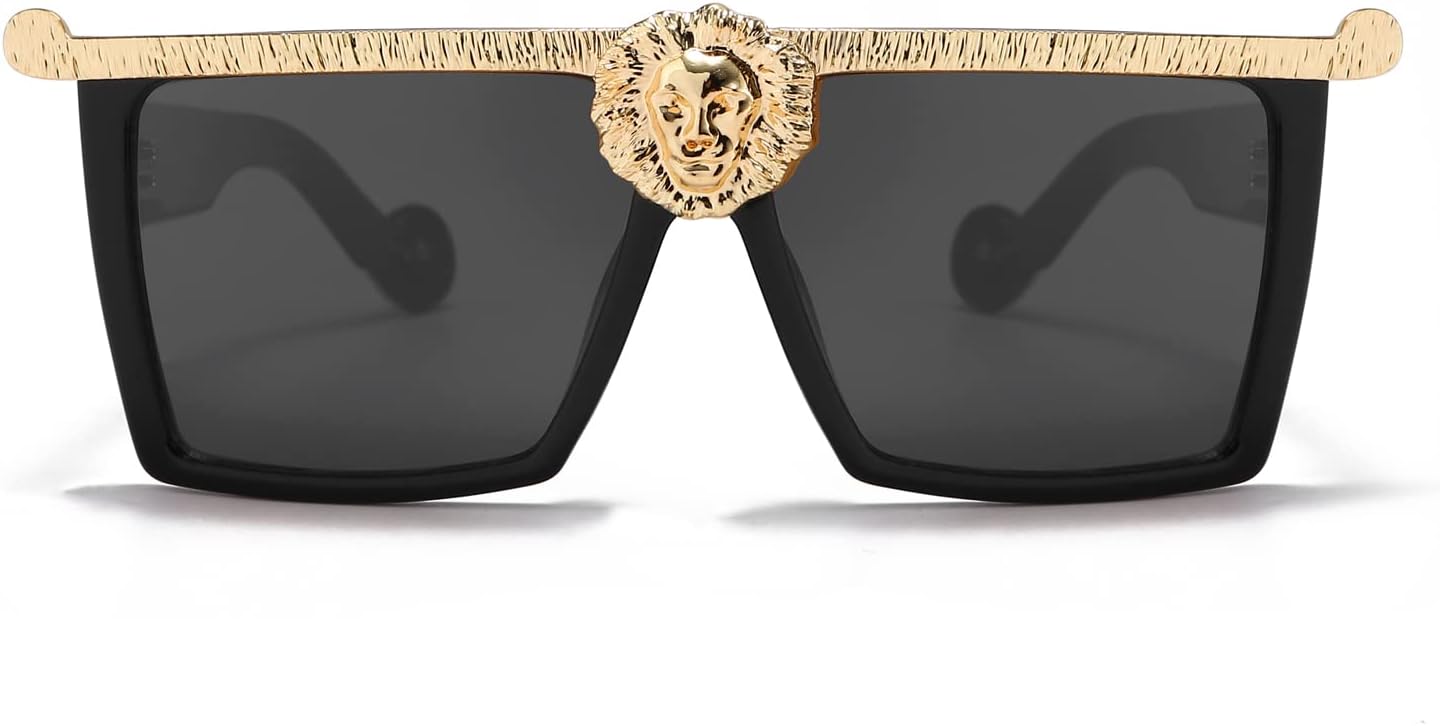 JiffPom Square Flat Top Gangster Sunglasses Luxury Super Dark Lenses Vintage sunglasses