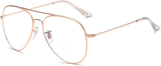 JiffPom Clear Lens Glasses Metal Frame Blue Light Blocking Eyeglasses for Women Men Non-prescription