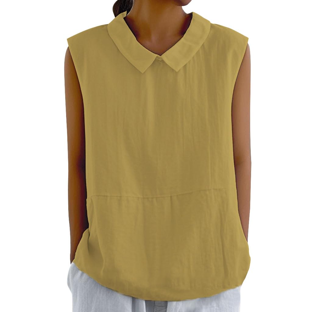 Embryform Womens Summer Sleeveless Shirt Fashion Cotton Collared Blouse Casual Tank Tops Casual Shirts