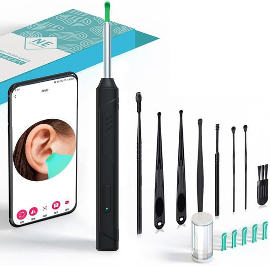 gukoo Wireless Ear Wax Removal Kit with HD Endoscope Camera & LED Lights, 6MP Visual Ear Cleaner Tool, WiFi Rechargeable Otoscope for iPhone Android Smartphone, Safe for Adults Kids (Black)