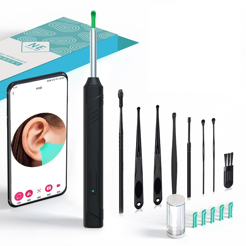 gukoo Wireless Ear Wax Removal Kit with HD Endoscope Camera & LED Lights, 6MP Visual Ear Cleaner Tool, WiFi Rechargeable Otoscope for iPhone Android Smartphone, Safe for Adults Kids (Black)