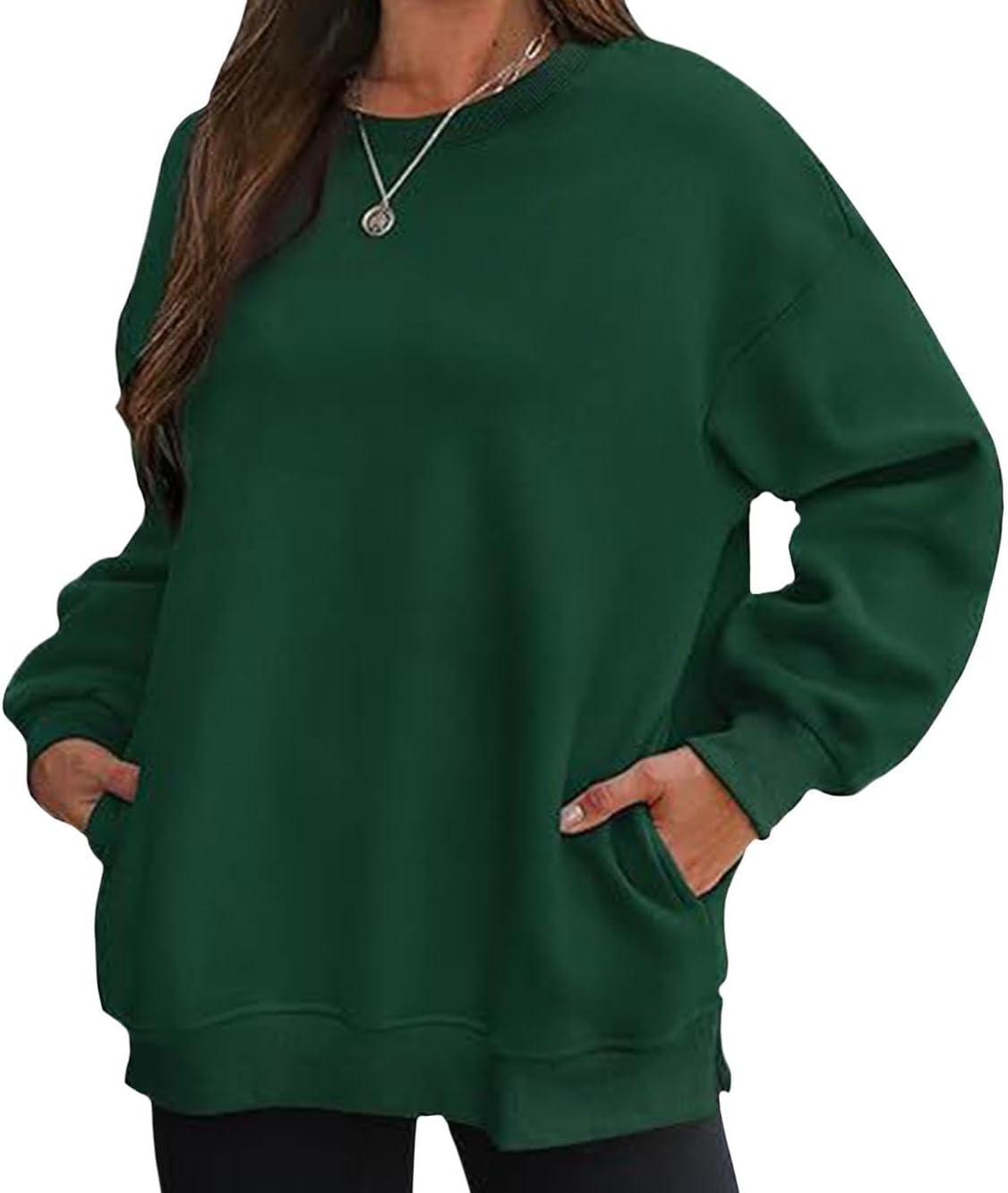 FONDBERYL Sweatshirt for Women 2025 Fall Winter Long Cuffed Sleeve Crew Neck Sweatshirts with Pockets