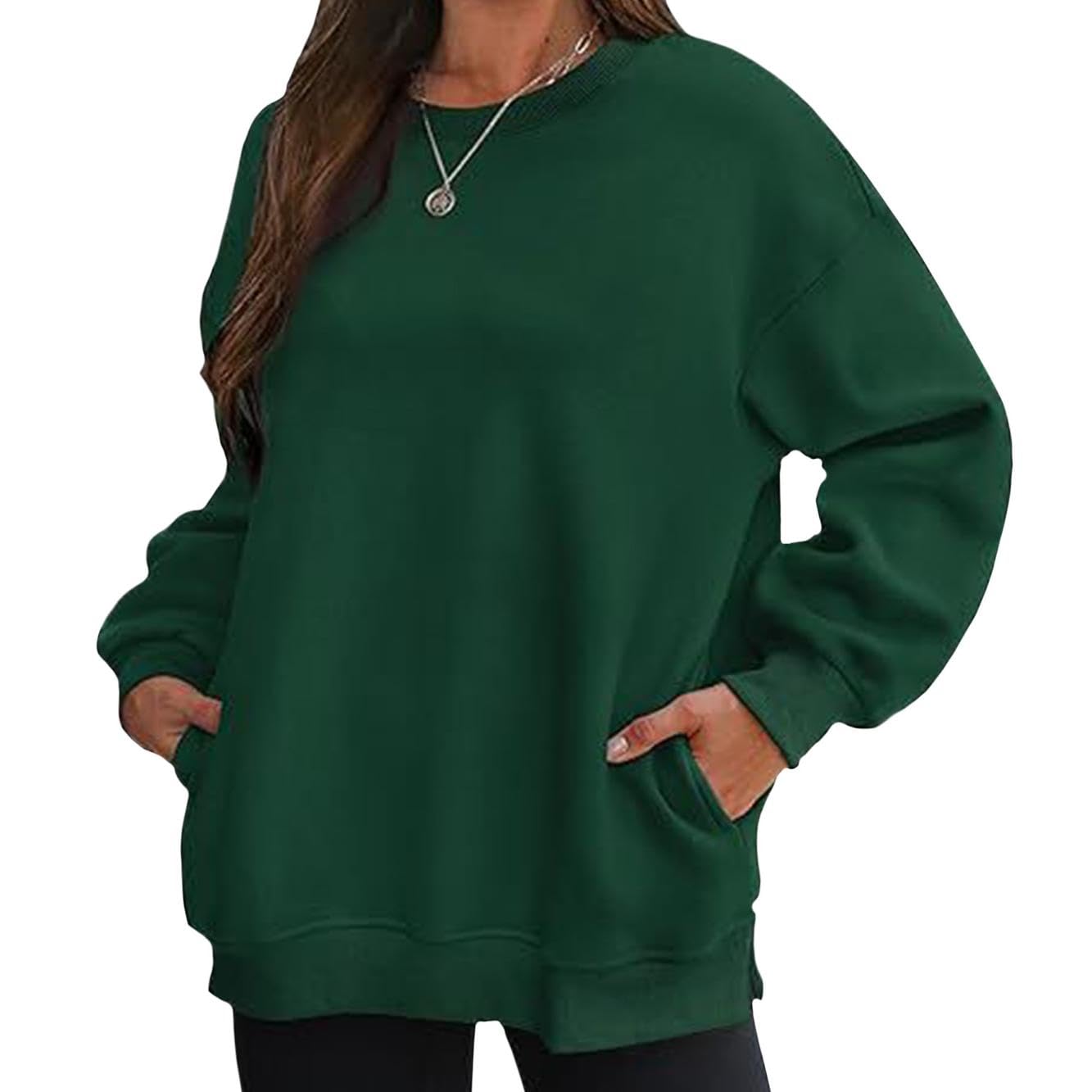FONDBERYL Sweatshirt for Women 2025 Fall Winter Long Cuffed Sleeve Crew Neck Sweatshirts with Pockets