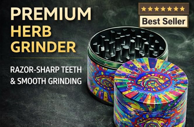 Kribee Herb Grinder Zinc Alloy 4 Piece 50mm Grinder Metal Crusher for Spice- Acid Attack Trip 70s (Grinder Only)